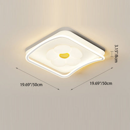Contemporary Creative Round Square Flower Wave Aluminum PE Plastic Shade LED Flush Mount Ceiling Light For Bedroom