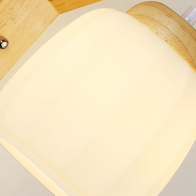 Contemporary Nordic Tripod Base Round Floral Fabric Glass Shade Wood 1-Light Wall Sconce Lamp For Bedroom