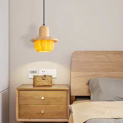 Contemporary Creative Disc Pumpkin Shape Wood Resin Shade 1-Light Wall Sconce Lamp For Living Room
