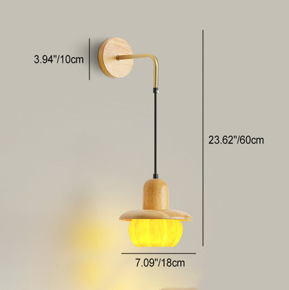 Contemporary Creative Disc Pumpkin Shape Wood Resin Shade 1-Light Wall Sconce Lamp For Living Room