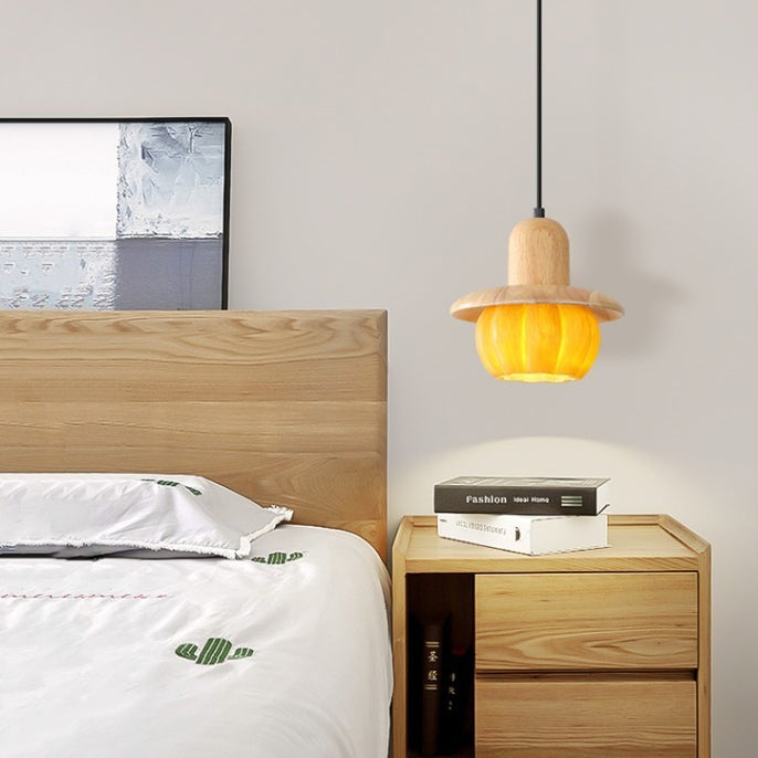 Contemporary Creative Disc Pumpkin Shape Wood Resin Shade 1-Light Wall Sconce Lamp For Living Room