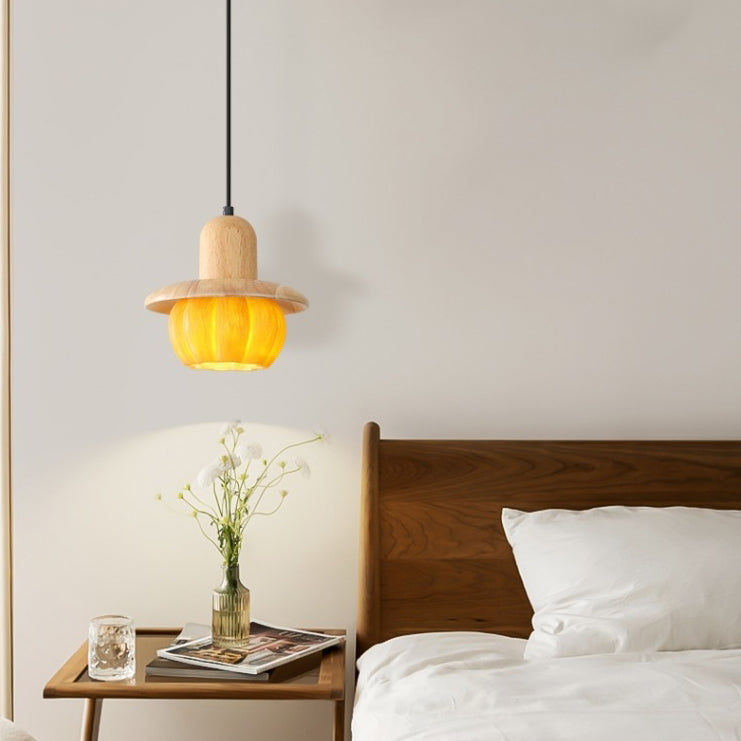 Contemporary Creative Disc Pumpkin Shape Wood Resin Shade 1-Light Wall Sconce Lamp For Living Room