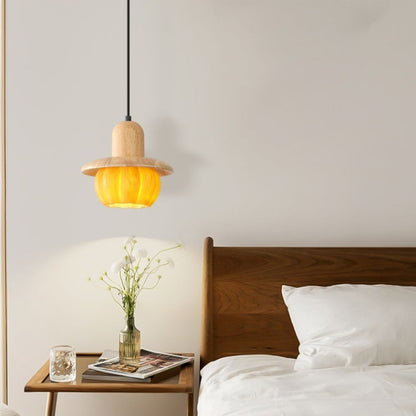 Contemporary Creative Disc Pumpkin Shape Wood Resin Shade 1-Light Wall Sconce Lamp For Living Room