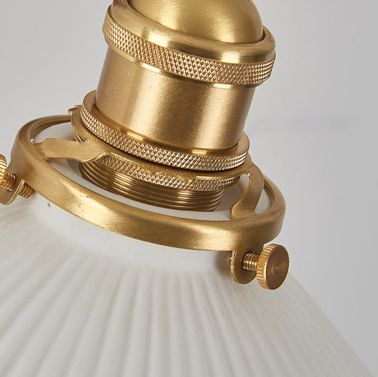 Traditional Vintage Swingable Square Base Conical Glass Shade Wooden Copper 1-Light Wall Sconce Lamp For Bedroom