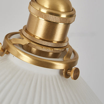 Traditional Vintage Swingable Square Base Conical Glass Shade Wooden Copper 1-Light Wall Sconce Lamp For Bedroom