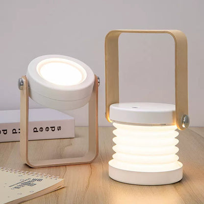 Contemporary Creative Foldable Round Lantern Wood ABS PC Iron LED Table Lamp For Bedroom