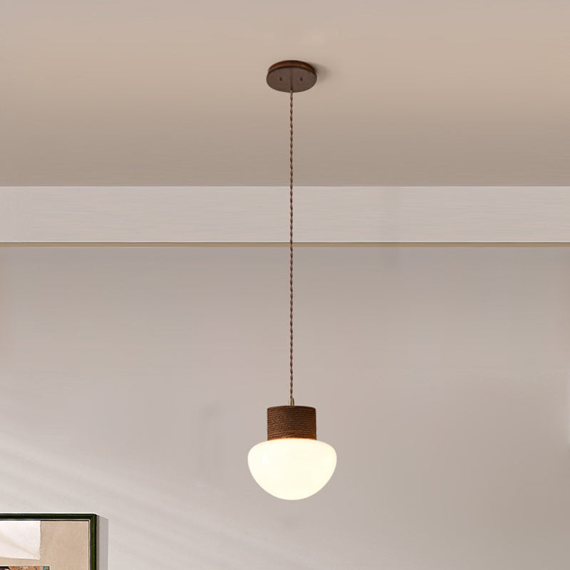 Traditional Japanese Round Cone Brass Solid Wood Frame Glass Shade 1/3 Light Chandelier For Dining Room