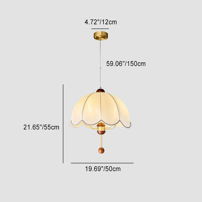 Traditional Vintage Round Dome Floral Print Full Copper Fabric Shade 3-Light Pendant Light For Living Room