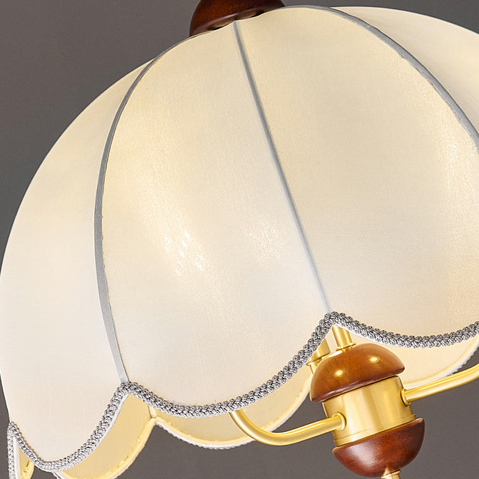 Traditional Vintage Round Dome Floral Print Full Copper Fabric Shade 3-Light Pendant Light For Living Room