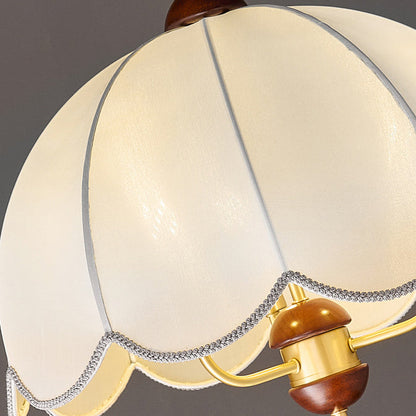 Traditional Vintage Round Dome Floral Print Full Copper Fabric Shade 3-Light Pendant Light For Living Room