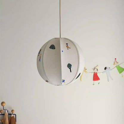Traditional Vintage Globe Kids Embroidered Cotton Linen Shade Iron Frame 1-Light Pendant Light For Bedroom