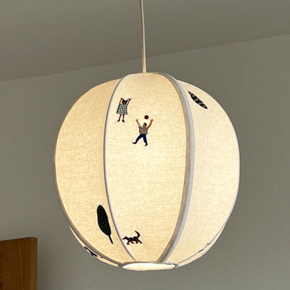 Traditional Vintage Globe Kids Embroidered Cotton Linen Shade Iron Frame 1-Light Pendant Light For Bedroom