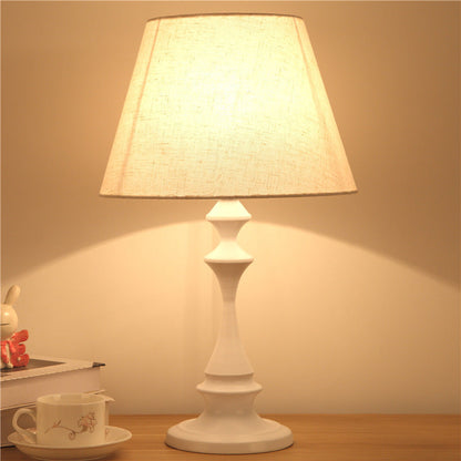 Modern Minimalist Round Trapezoidal Chess Shape Base Iron Fabric 1-Light Table Lamp For Bedroom
