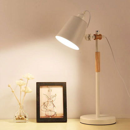Modern Minimalist Long Pole Cylinder Wood Iron 1-Light Table Lamp For Bedroom