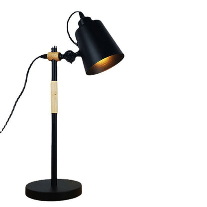 Modern Minimalist Long Pole Cylinder Wood Iron 1-Light Table Lamp For Bedroom