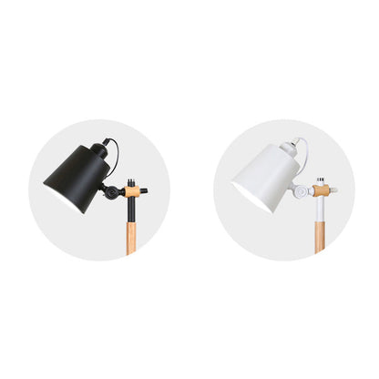 Modern Minimalist Long Pole Cylinder Wood Iron 1-Light Table Lamp For Bedroom