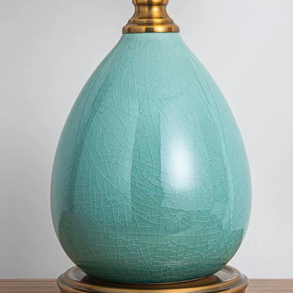 Traditional European Vase Ceramic Base Round Lace Dome Glass Shade 1-Light Table Lamp For Bedroom
