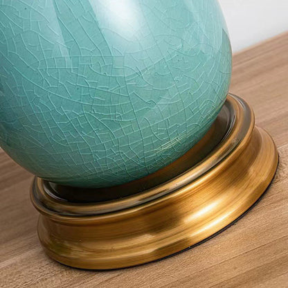 Traditional European Vase Ceramic Base Round Lace Dome Glass Shade 1-Light Table Lamp For Bedroom