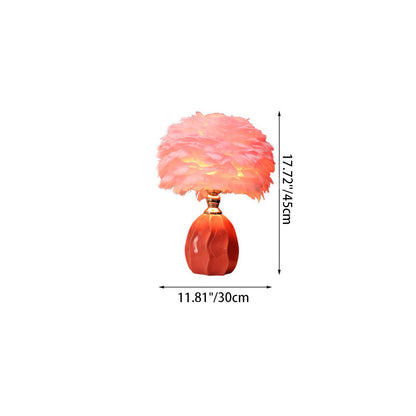Contemporary Nordic Round Ripple Ceramic Base Iron Feather Shade 1-Light Table Lamp For Bedroom