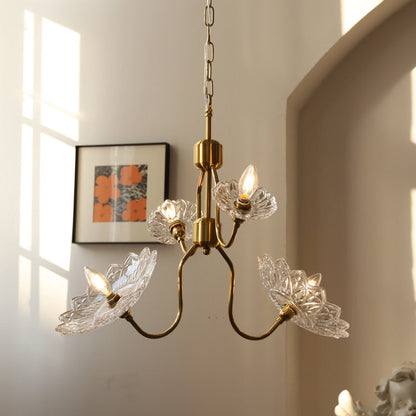 Traditional French Branch Flower Iron Frame Glass Shade 4/6 Light Chandelier For Living Room