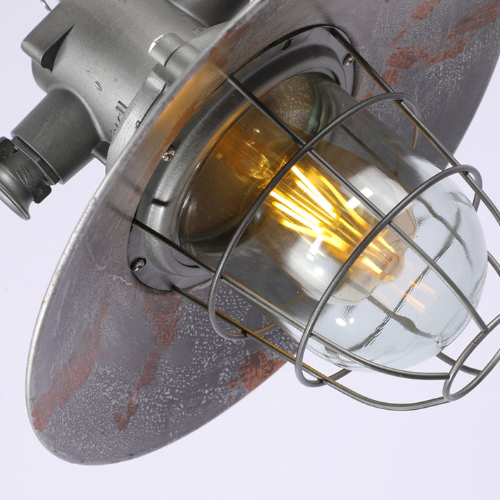 Contemporary Industrial Round Iron Cage Glass 1-Light Pendant Light For Living Room