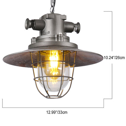 Contemporary Industrial Round Iron Cage Glass 1-Light Pendant Light For Living Room