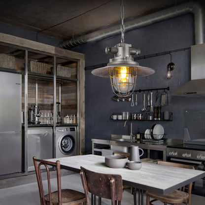 Contemporary Industrial Round Iron Cage Glass 1-Light Pendant Light For Living Room