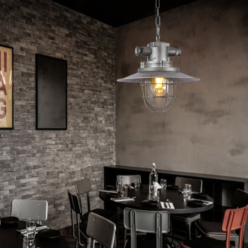 Contemporary Industrial Round Iron Cage Glass 1-Light Pendant Light For Living Room