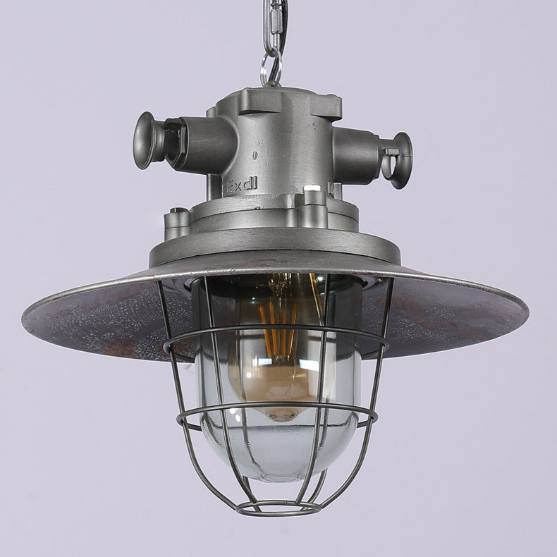 Contemporary Industrial Round Iron Cage Glass 1-Light Pendant Light For Living Room