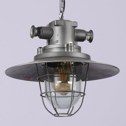 Contemporary Industrial Round Iron Cage Glass 1-Light Pendant Light For Living Room