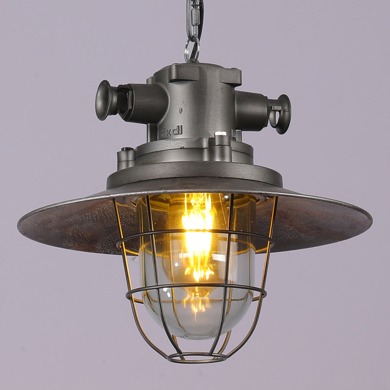 Contemporary Industrial Round Iron Cage Glass 1-Light Pendant Light For Living Room