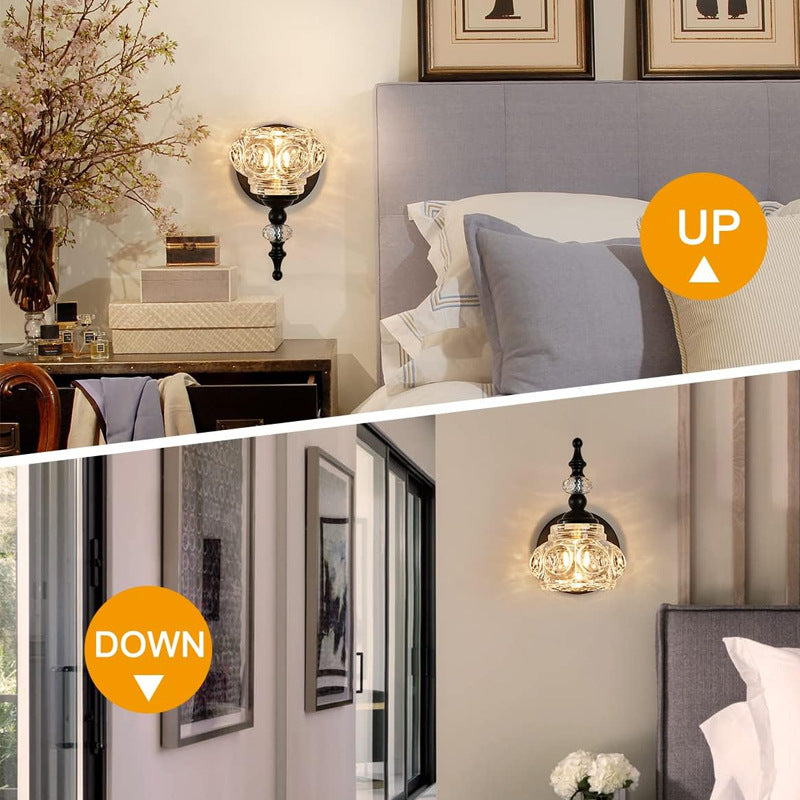 Modern Minimalist Curved Pole Rattle Shape Crystal Iron 1-Light Wall Sconce Lamp For Living Room
