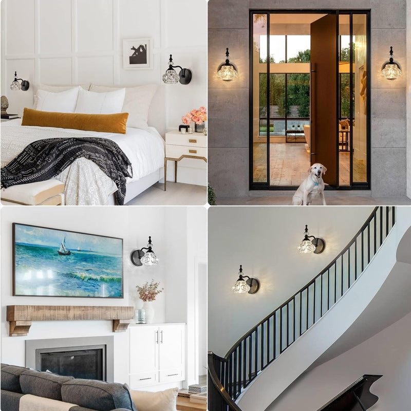 Modern Minimalist Curved Pole Rattle Shape Crystal Iron 1-Light Wall Sconce Lamp For Living Room