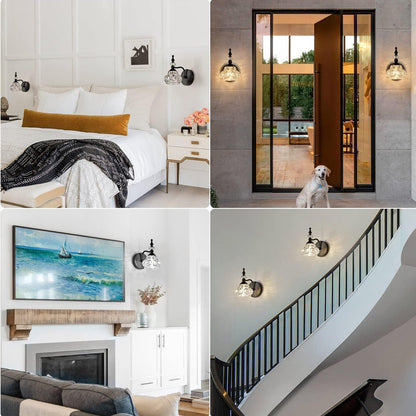 Modern Minimalist Curved Pole Rattle Shape Crystal Iron 1-Light Wall Sconce Lamp For Living Room