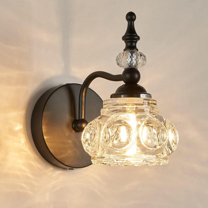 Modern Minimalist Curved Pole Rattle Shape Crystal Iron 1-Light Wall Sconce Lamp For Living Room