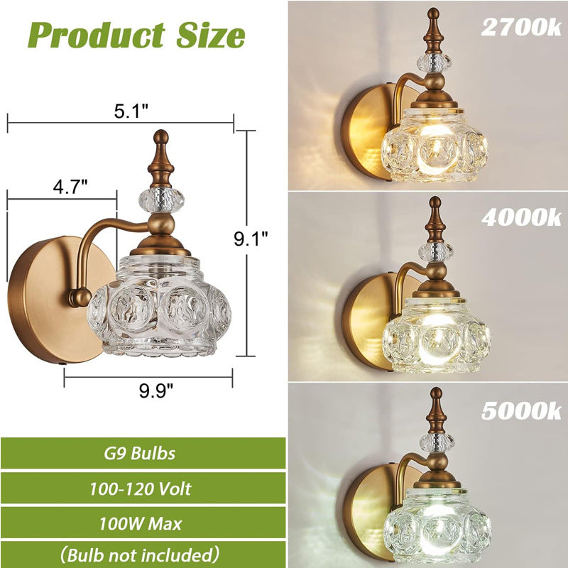 Modern Minimalist Curved Pole Rattle Shape Crystal Iron 1-Light Wall Sconce Lamp For Living Room