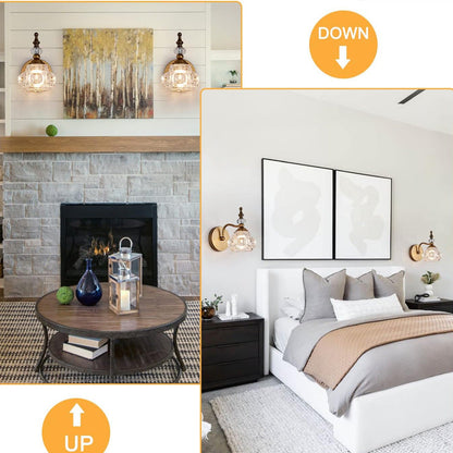 Modern Minimalist Curved Pole Rattle Shape Crystal Iron 1-Light Wall Sconce Lamp For Living Room