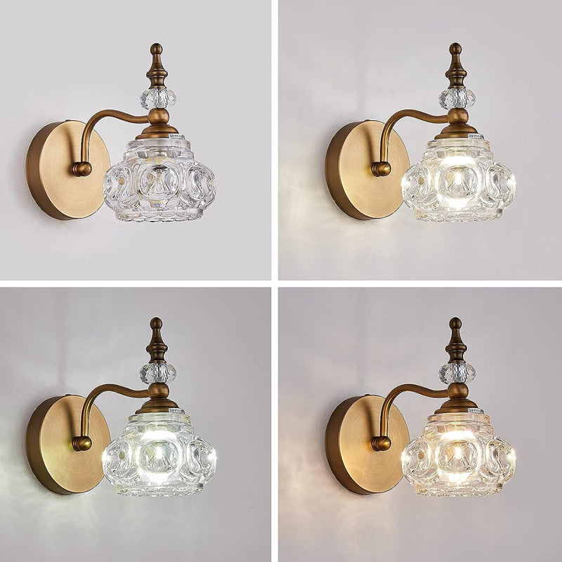 Modern Minimalist Curved Pole Rattle Shape Crystal Iron 1-Light Wall Sconce Lamp For Living Room