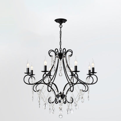 Traditional French Branch Candelabra Iron Frame Crystal 1/3/6/8 Light Chandelier For Living Room