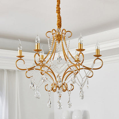 Traditional French Branch Candelabra Iron Frame Crystal 1/3/6/8 Light Chandelier For Living Room