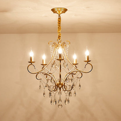 Traditional French Branch Candelabra Iron Frame Crystal 1/3/6/8 Light Chandelier For Living Room