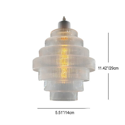 Contemporary French Multi Tier Circle Cylinder Glass Shade Iron 1-Light Pendant Light For Living Room