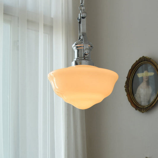 Contemporary Retro Round Dome Iron Glass Shade 1-Light Pendant Light For Living Room