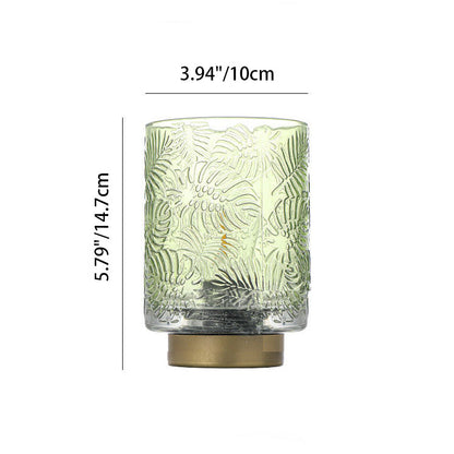 Modern Art Deco Cylinder Dot Leaf Glass LED Table Lamp For Bedroom