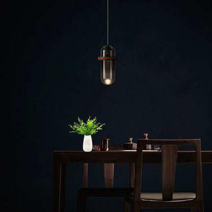 Modern Minimalist Cylinder Gradient Glass Iron LED Pendant Light For Bedroom