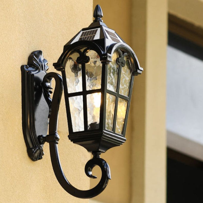 Traditional European Quadrilateral Lace Aluminum Printed Glass 1-Light Outdoor Wall Sconce Lamp For Garden