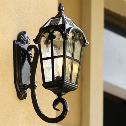 Traditional European Quadrilateral Lace Aluminum Printed Glass 1-Light Outdoor Wall Sconce Lamp For Garden