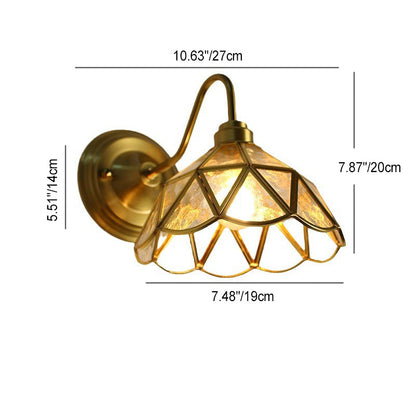 Traditional Vintage Domed Cylinder Flower Copper Iron Glass 1-Light Wall Sconce Lamp For Living Room