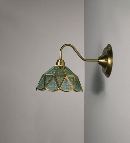 Traditional Vintage Domed Cylinder Flower Copper Iron Glass 1-Light Wall Sconce Lamp For Living Room