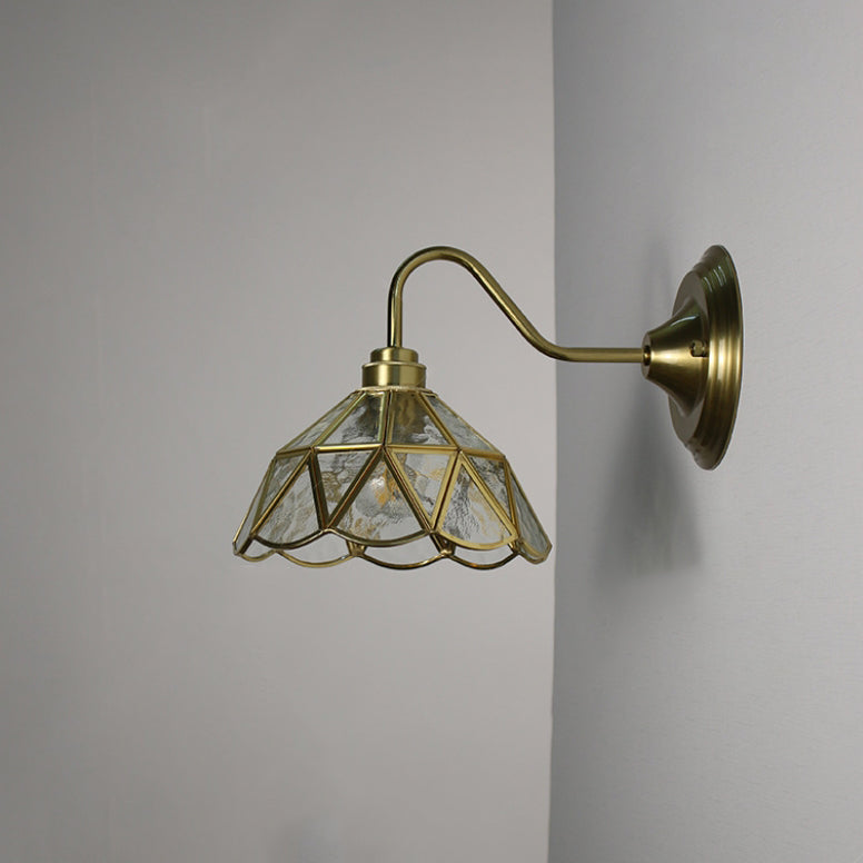 Traditional Vintage Domed Cylinder Flower Copper Iron Glass 1-Light Wall Sconce Lamp For Living Room